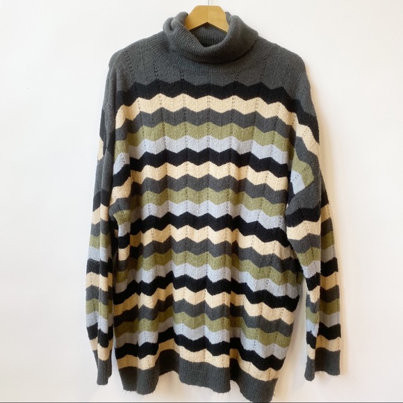 MICHELE NICOLE Sweaters - MICHELE NICOLE Striped Zic-zac Turtleneck Sweater Green Gray Women's Size XL